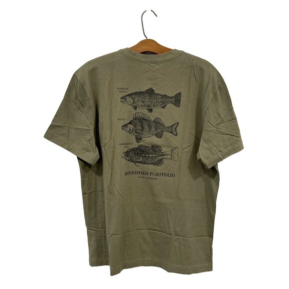 Life Is Good Diversified Freshwater Catch Crusher Tee Mens Medium Moss Green NEW - Picture 2 of 6